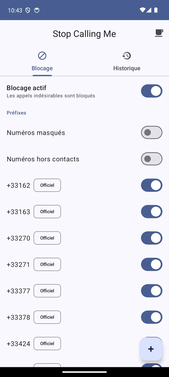 Écran de blocage, quatre règles activables