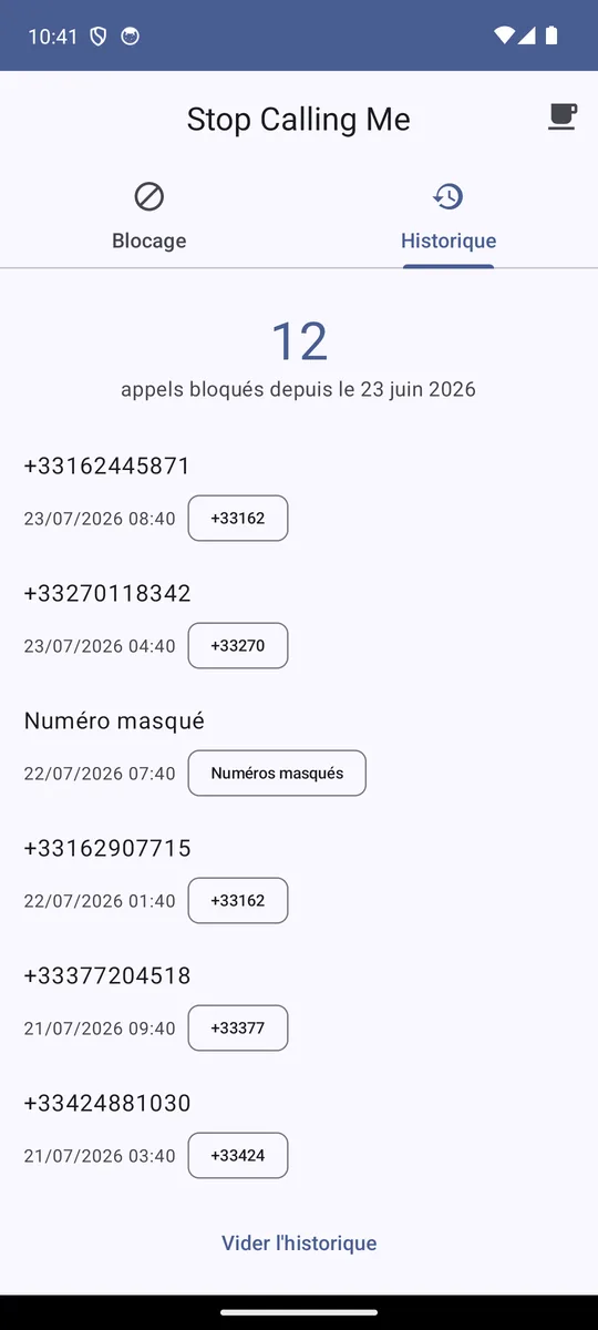 Historique des appels bloqués