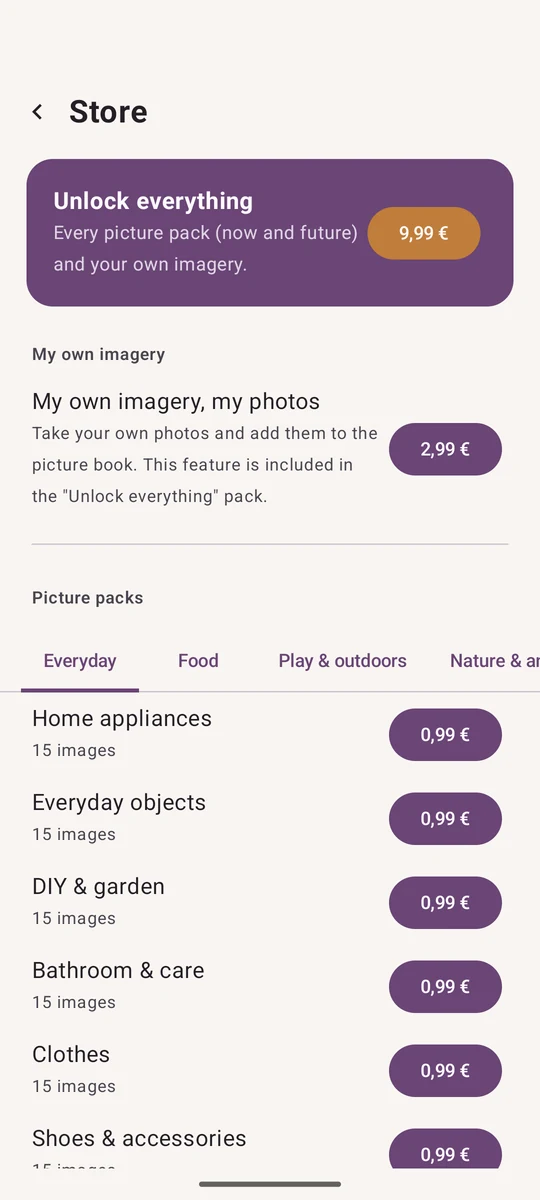 The store: the “My own imagery, my photos” add-on